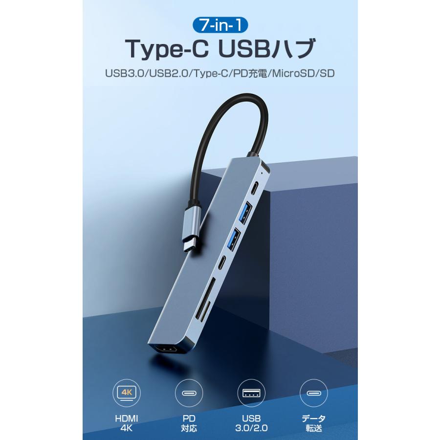7in1 USBハブ type-c ハブ usbハブ 3.0 ポート type c HDMI 4K PD対応