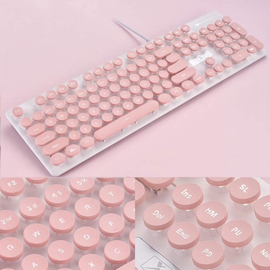 キーボード マウス キーボードマウスセット ピンクかわいいキーボード タイプライター風 英字キーボード メンブレン式 オフィス　英字配列 送料無料 |  | 04