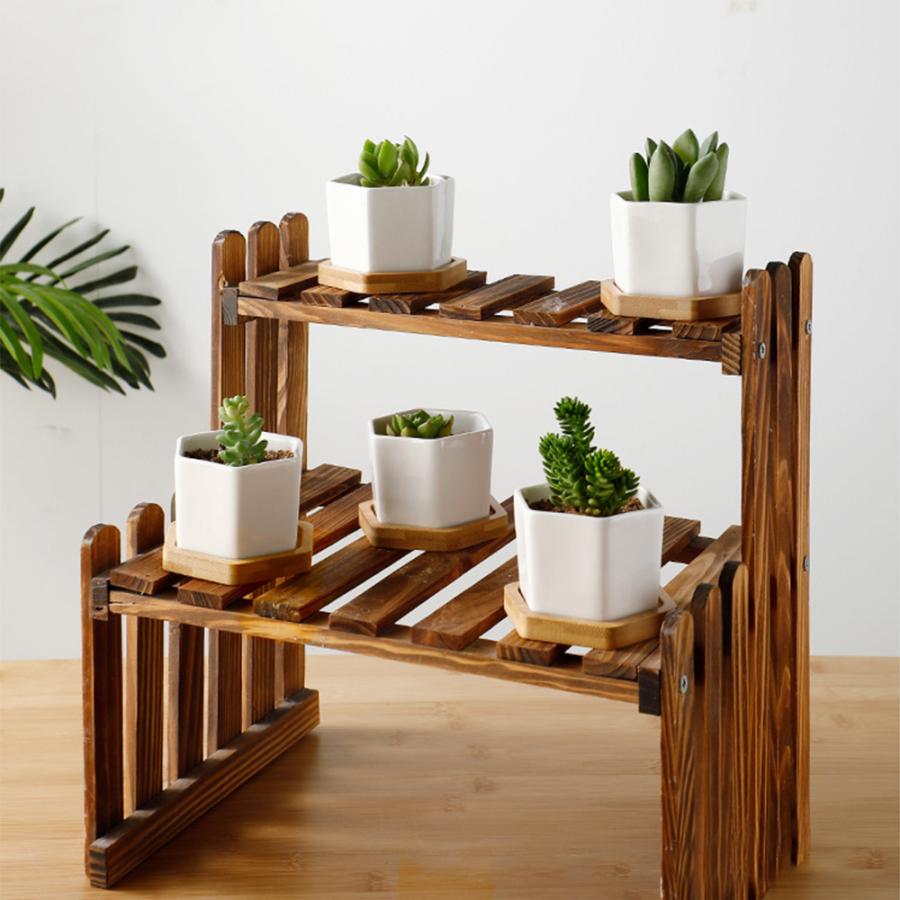 木製スリムプランター 2セット ステージプレート 植木鉢4点セット 木製