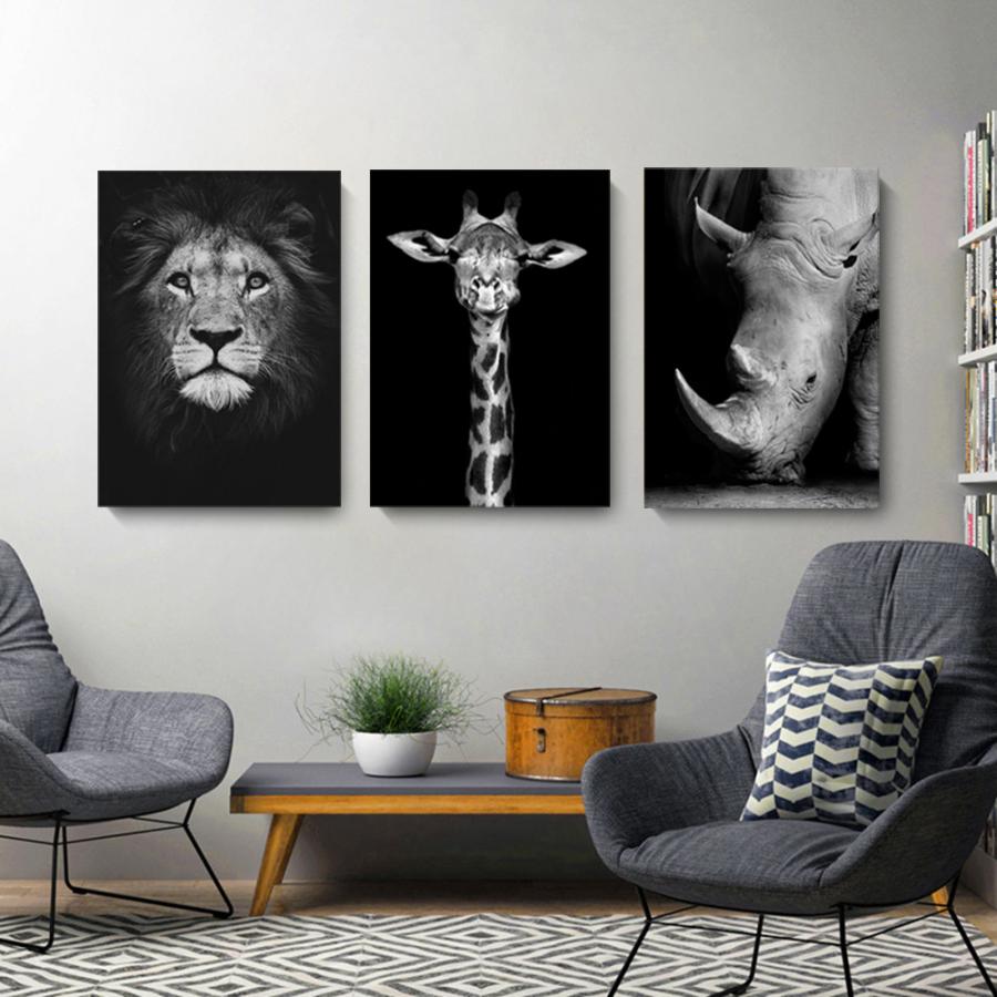 40×60cm モノトーン 絵画 インテリア ファブリック 絵 キリン ライオン