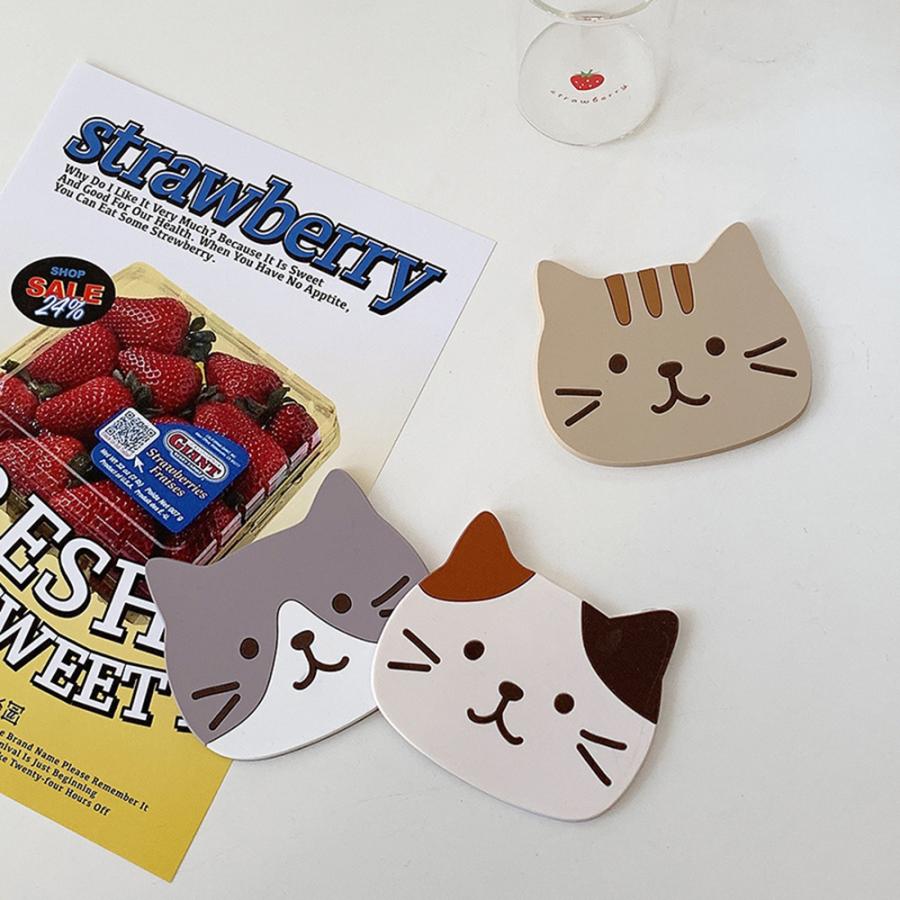 コースター かわいい インスタ映え シリコン製 猫 ねこ ネコ 猫型 ギフト プレゼント おしゃれ インテリア雑貨 店舗 ３枚セット 送料無料 |  | 07