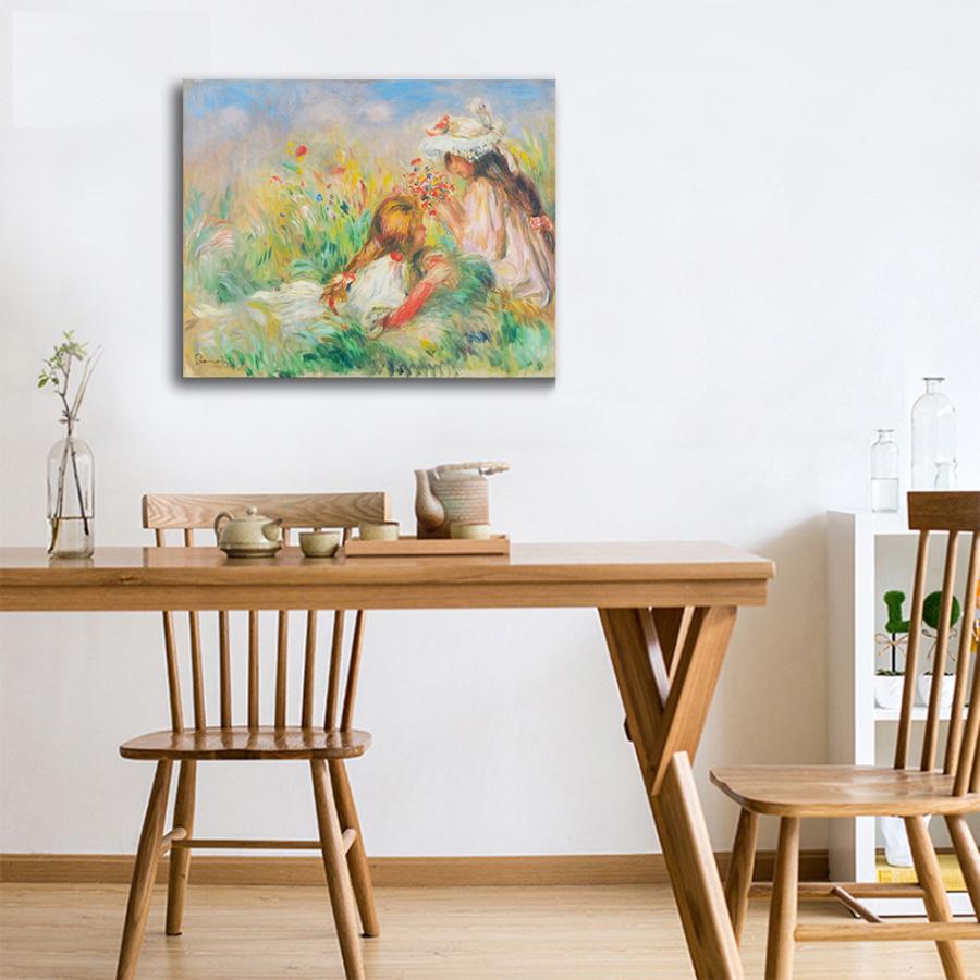 ルノワール「花を摘む少女たち」ファブリックパネル 絵画 インテリア