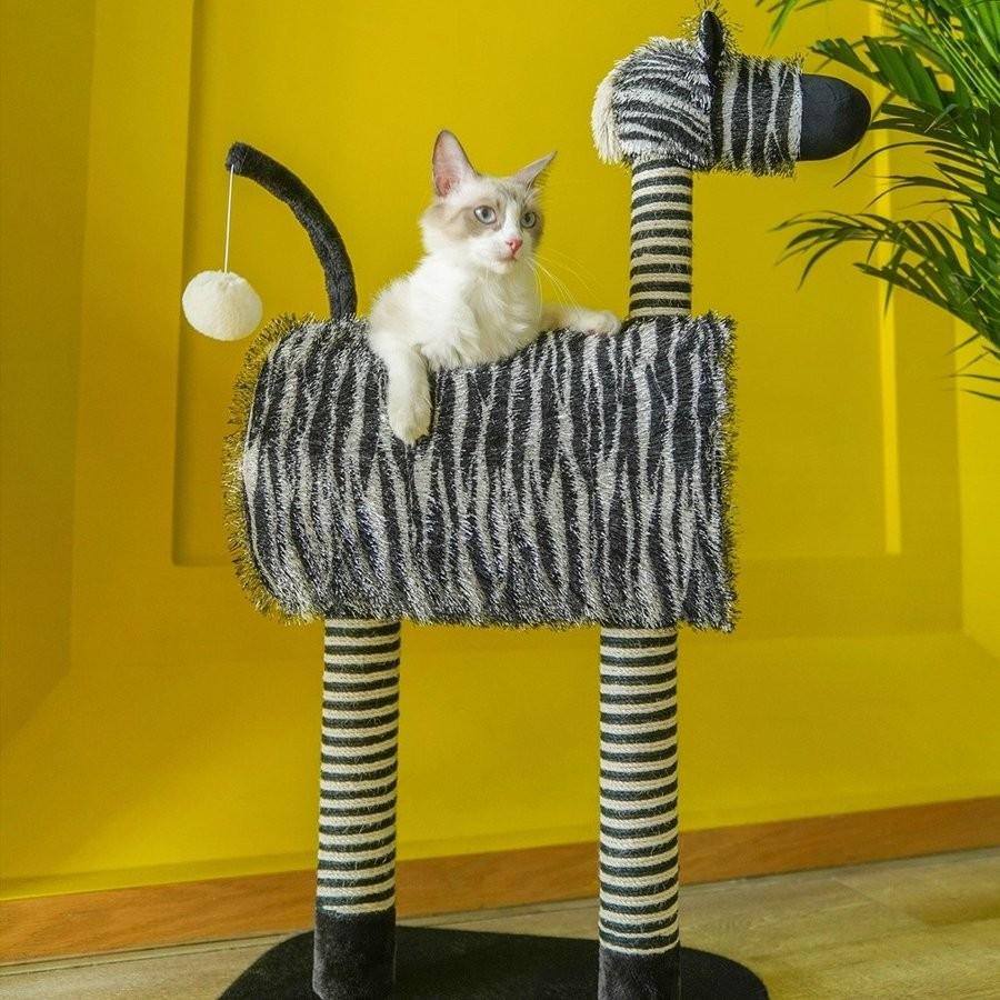 キャットタワー シマウマ アニマル 据え置き 置き型 爪とぎ インテリア 長持ち 頑丈 トンネル 隠れ家 ポンポン ボール お昼寝 運動不足 遊び場 43 Staraba 通販 Yahoo ショッピング