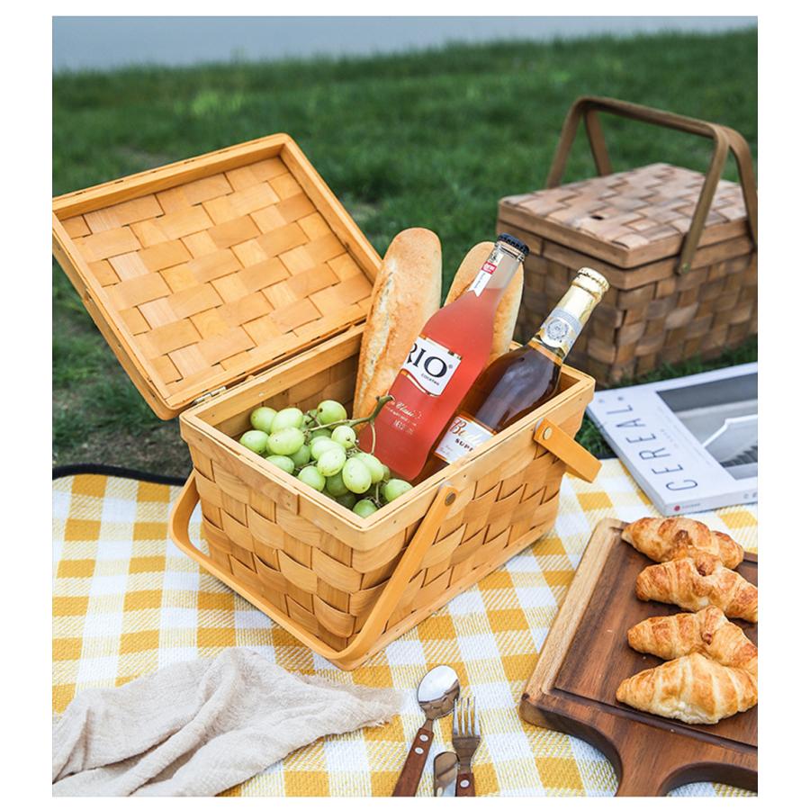 フタ付 ピクニックバスケット ピクニック かご 編み ラタン 藤