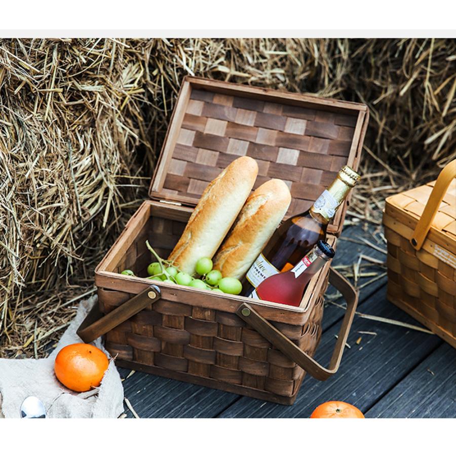 フタ付 ピクニックバスケット ピクニック かご 編み ラタン 藤