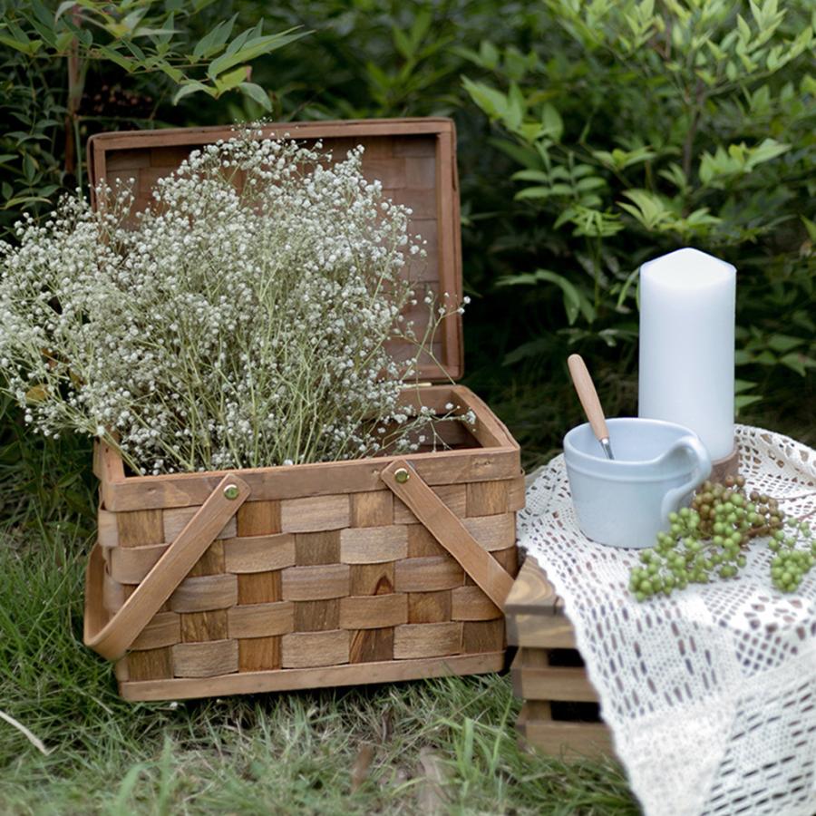 フタ付 ピクニックバスケット ピクニック かご 編み ラタン 藤