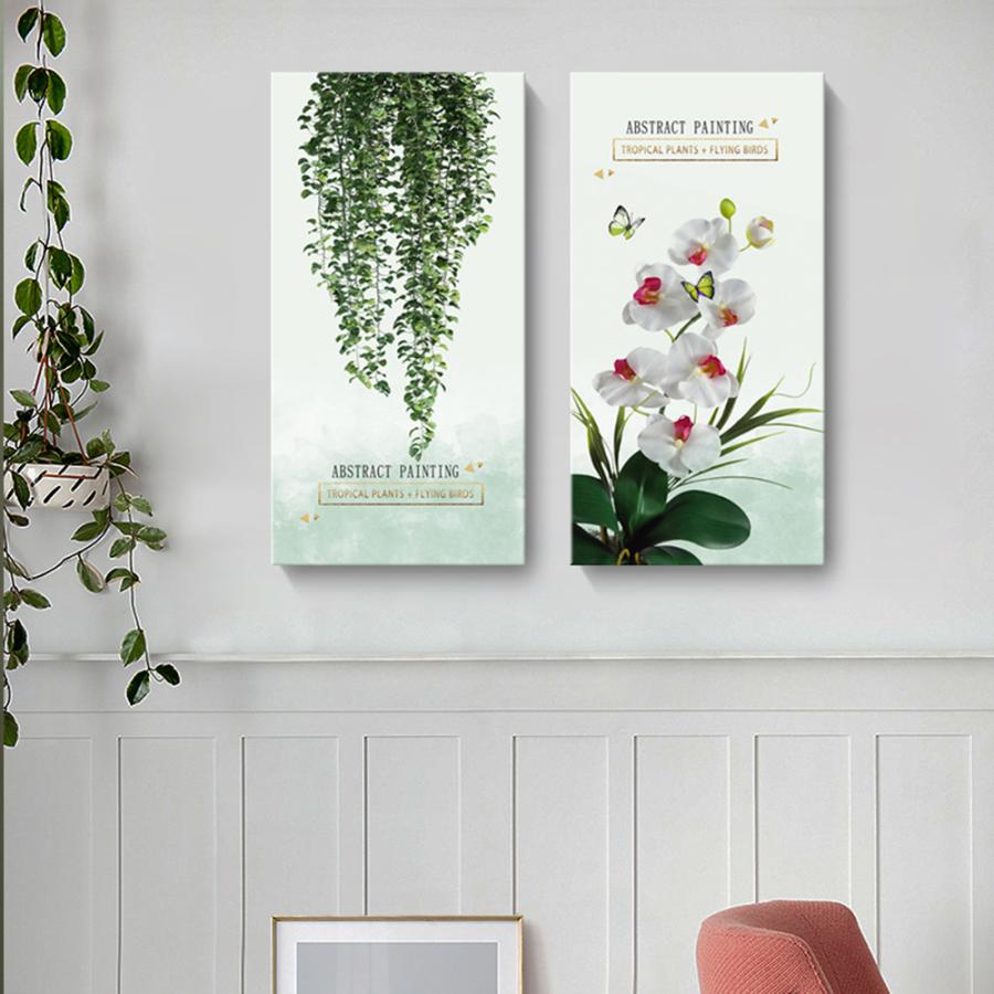 2枚セット 絵画 インテリア ファブリック 絵 植物 人気 40×80cm 壁掛け