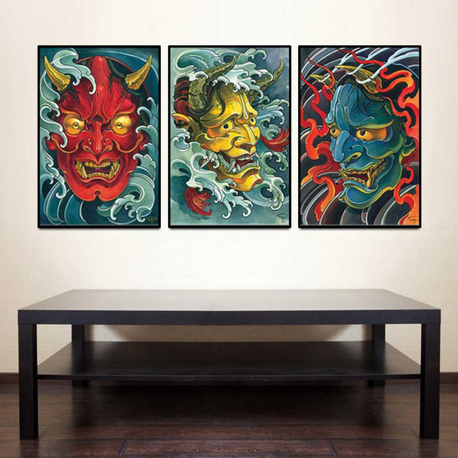 3枚セット 絵画 インテリア ファブリック 絵 和風 アートフレーム 能面