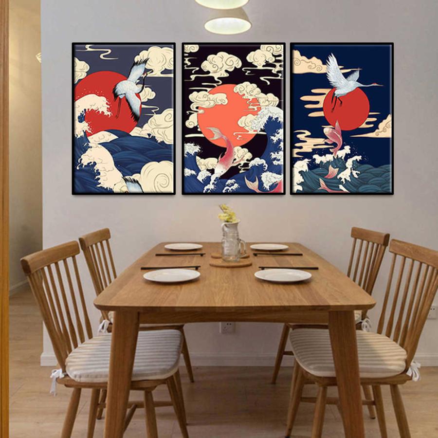 3枚セット 絵画 インテリア ファブリック 絵 和風 アートフレーム 鶴と