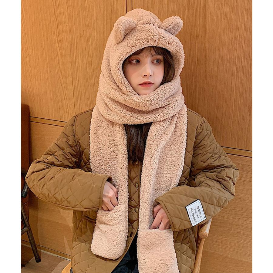 帽子マフラー ネックウォーマー マフラー 可愛い もこもこ ファー 帽子 ぼうし ボア 防寒 暖かい クマ 熊 ふわふわ モコモコ 送料無料 |  | 11