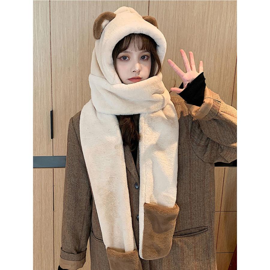 帽子マフラー ネックウォーマー マフラー 可愛い もこもこ ファー 帽子 ぼうし ボア 防寒 暖かい クマ 熊 ふわふわ モコモコ 送料無料 |  | 02