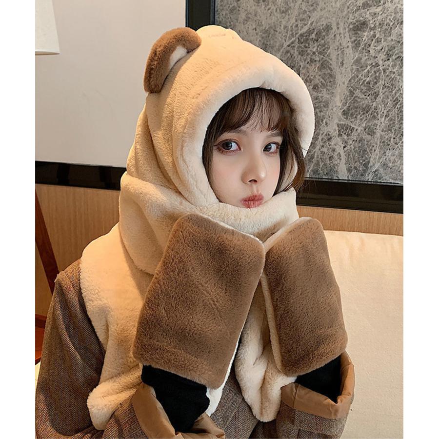 帽子マフラー ネックウォーマー マフラー 可愛い もこもこ ファー 帽子 ぼうし ボア 防寒 暖かい クマ 熊 ふわふわ モコモコ 送料無料 |  | 03
