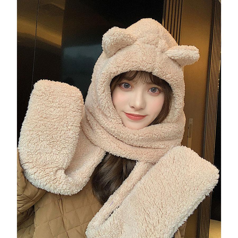 帽子マフラー ネックウォーマー マフラー 可愛い もこもこ ファー 帽子 ぼうし ボア 防寒 暖かい クマ 熊 ふわふわ モコモコ 送料無料 |  | 04