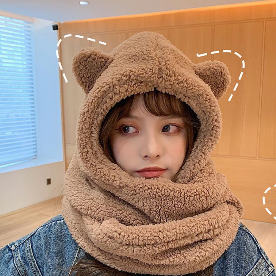 帽子マフラー ネックウォーマー マフラー 可愛い もこもこ ファー 帽子 ぼうし ボア 防寒 暖かい クマ 熊 ふわふわ モコモコ 送料無料 |  | 06