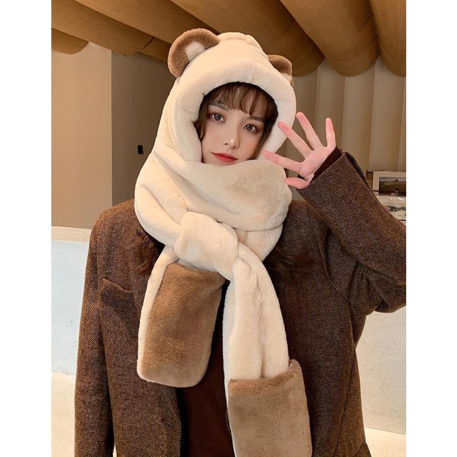 帽子マフラー ネックウォーマー マフラー 可愛い もこもこ ファー 帽子 ぼうし ボア 防寒 暖かい クマ 熊 ふわふわ モコモコ 送料無料 |  | 07