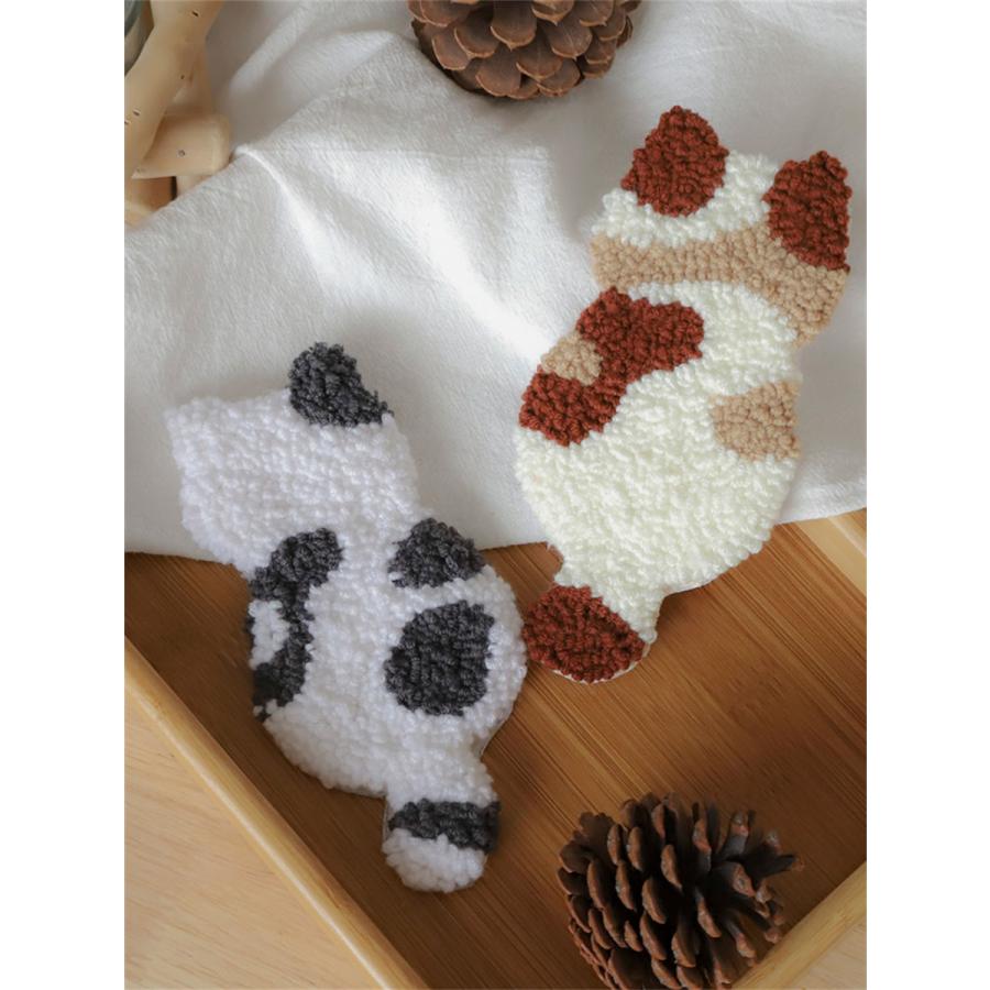 パンチニードル 材料道具キット 猫型 コースター材料キット ニードル