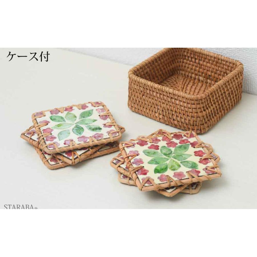 コースター 6枚セット ケース付き ラタン 藤 アジアンコースター