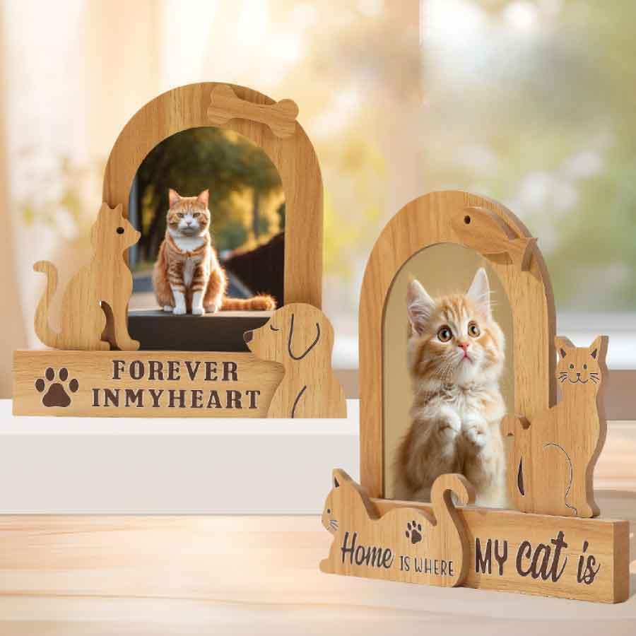 ペット メモリアル フォトフレーム 犬 猫 木製 写真立て 2デザイン