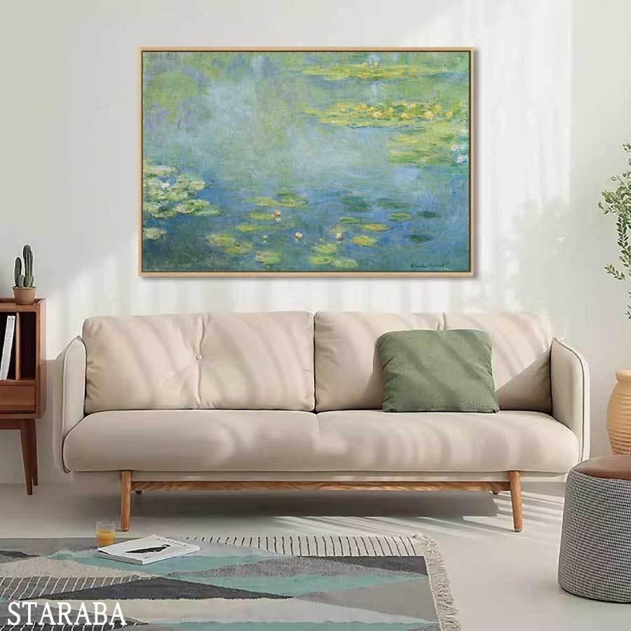 在庫処分 クロード モネ 睡蓮 スイレン 枠付き 油絵 風景画 壁掛け 名画 ファブリック パネル オシャレ インテリア アートパネル リビング プレゼント 送料無料 Supplystudies Com