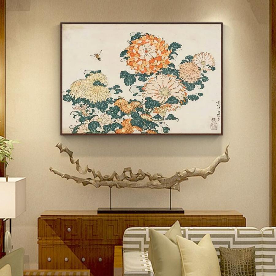 葛飾北斎「菊と蜂」60×50 風景画 壁掛け 名画 ファブリック オシャレ インテリア アートパネル プレゼント 送料無料