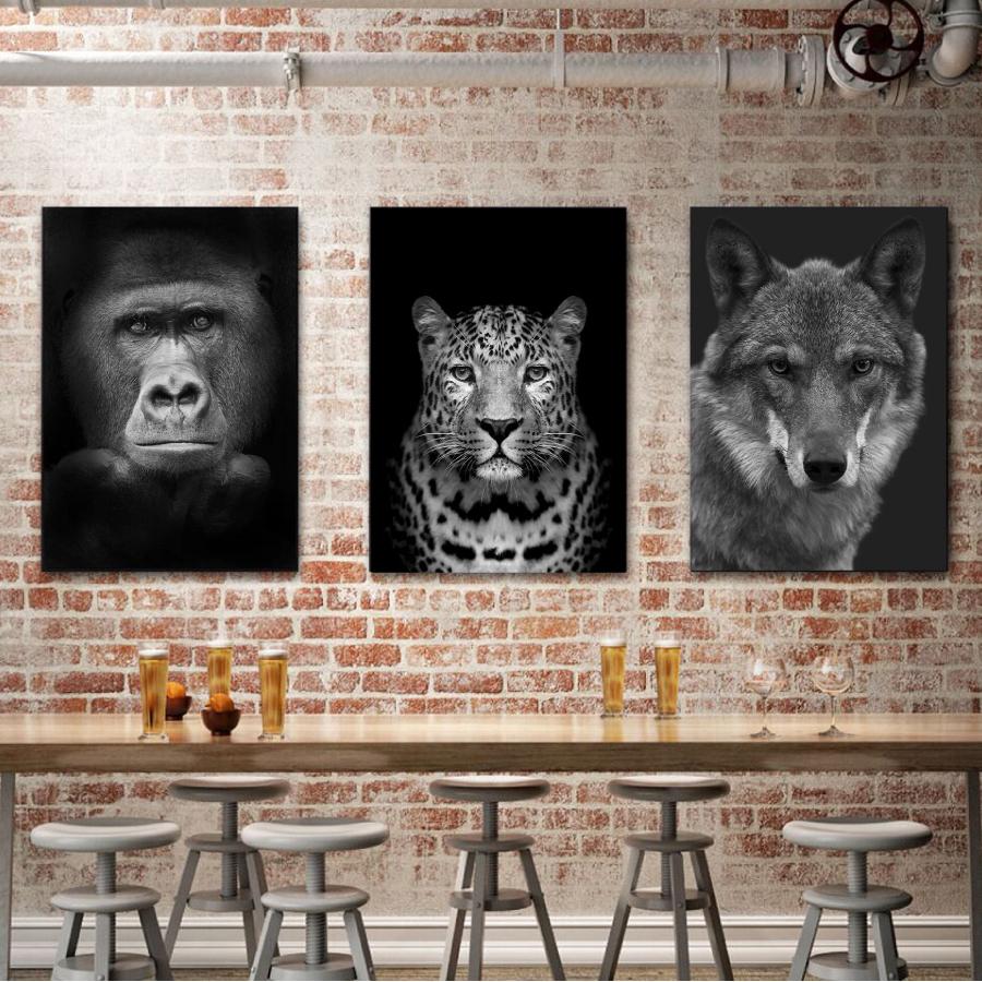 3枚セット モノトーン 写真 アニマル ライオン オオカミ ゴリラ ヒョウ ファブリック オシャレ インテリア アートパネル プレゼント 送料無料_5