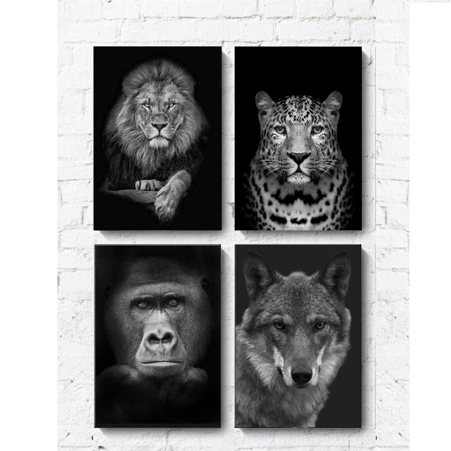 3枚セット モノトーン 写真 アニマル ライオン オオカミ ゴリラ ヒョウ ファブリック オシャレ インテリア アートパネル プレゼント 送料無料_7