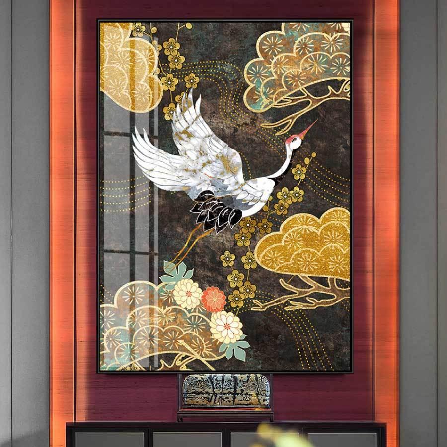 和柄 ツル 鶴 ファブリック パネル アルミ枠 アート 植物 モダン