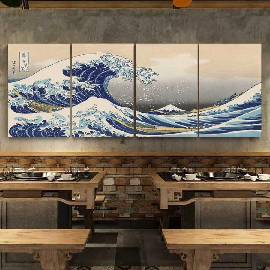 葛飾北斎 富嶽三十六景「神奈川沖浪裏」４枚セット 風景画 壁掛け 名画 ファブリック オシャレ インテリア アートパネル プレゼント 送料無料｜staraba｜02