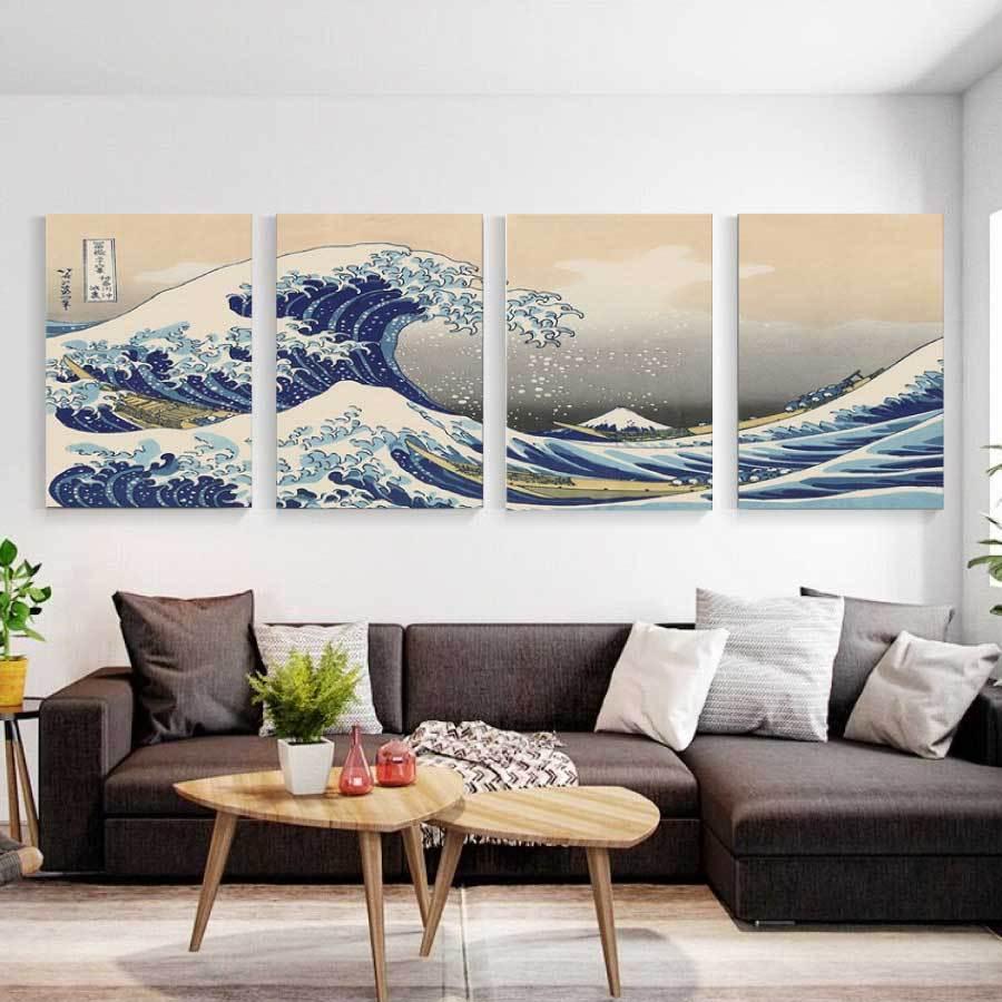 葛飾北斎 富嶽三十六景「神奈川沖浪裏」4枚セット 風景画 壁掛け 名画
