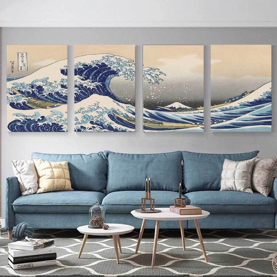 葛飾北斎 富嶽三十六景「神奈川沖浪裏」4枚セット 風景画 壁掛け 名画