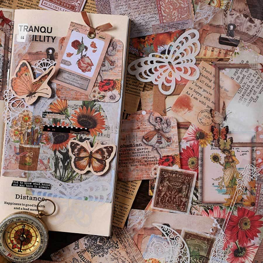 おトク 100枚セット シール ステッカー 紙素材 可愛い インスタ Diy 手帳の飾りレトロ 風 花 宇宙 海 クラシック 手帳 可愛いシール 付箋 デザイン メール便 送料無料 Materialworldblog Com