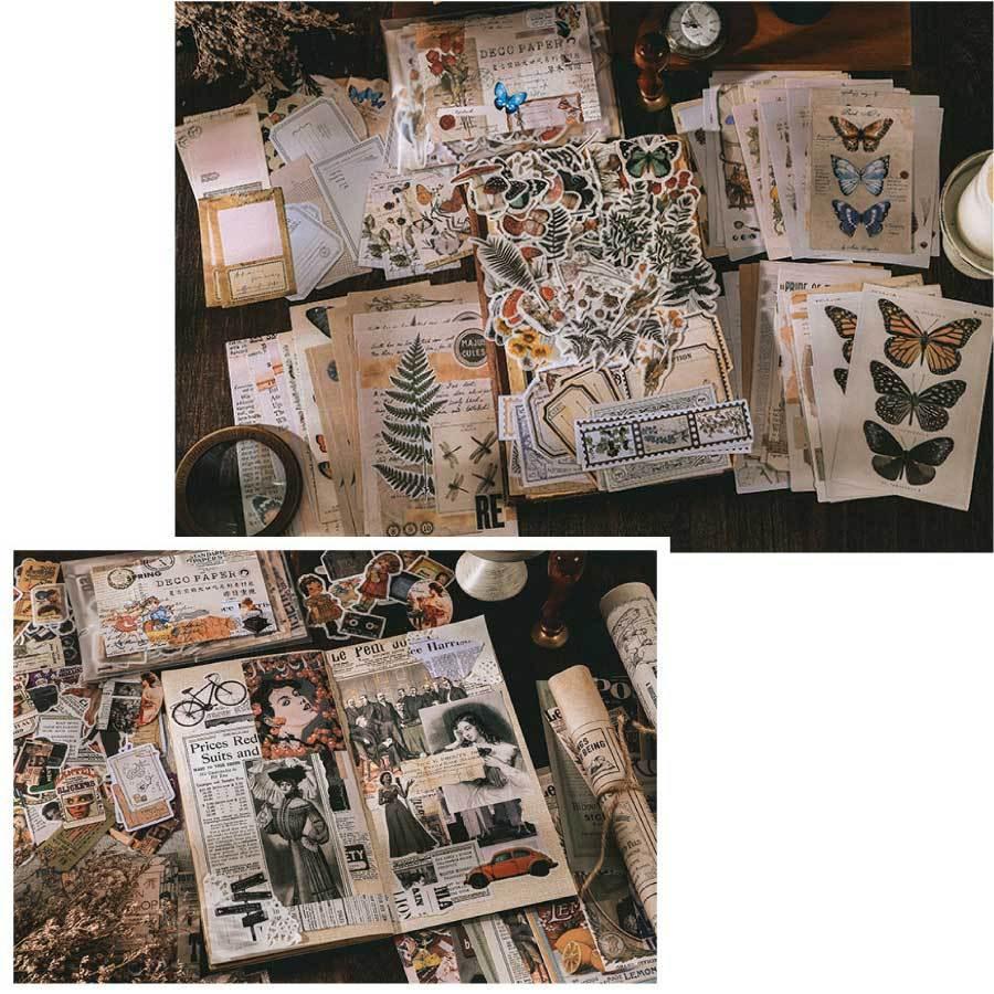 200枚セット シール ステッカー 紙素材 コラージュ素材 コラージュ