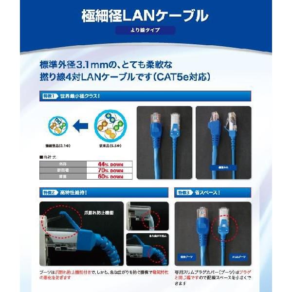 ゆうパケット便送料無料 極細径 LAN ケーブル 10m cat5e 対応