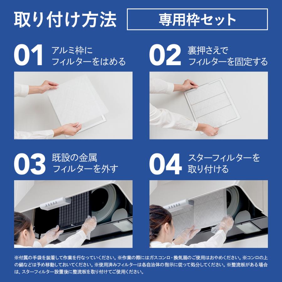 換気扇フィルター スターフィルター レンジフードフィルター スターターセット  枠2枚+フィルター4枚 通気性良く長持ち 不燃 厚手 ガラス繊維 | スターフィルター | 08