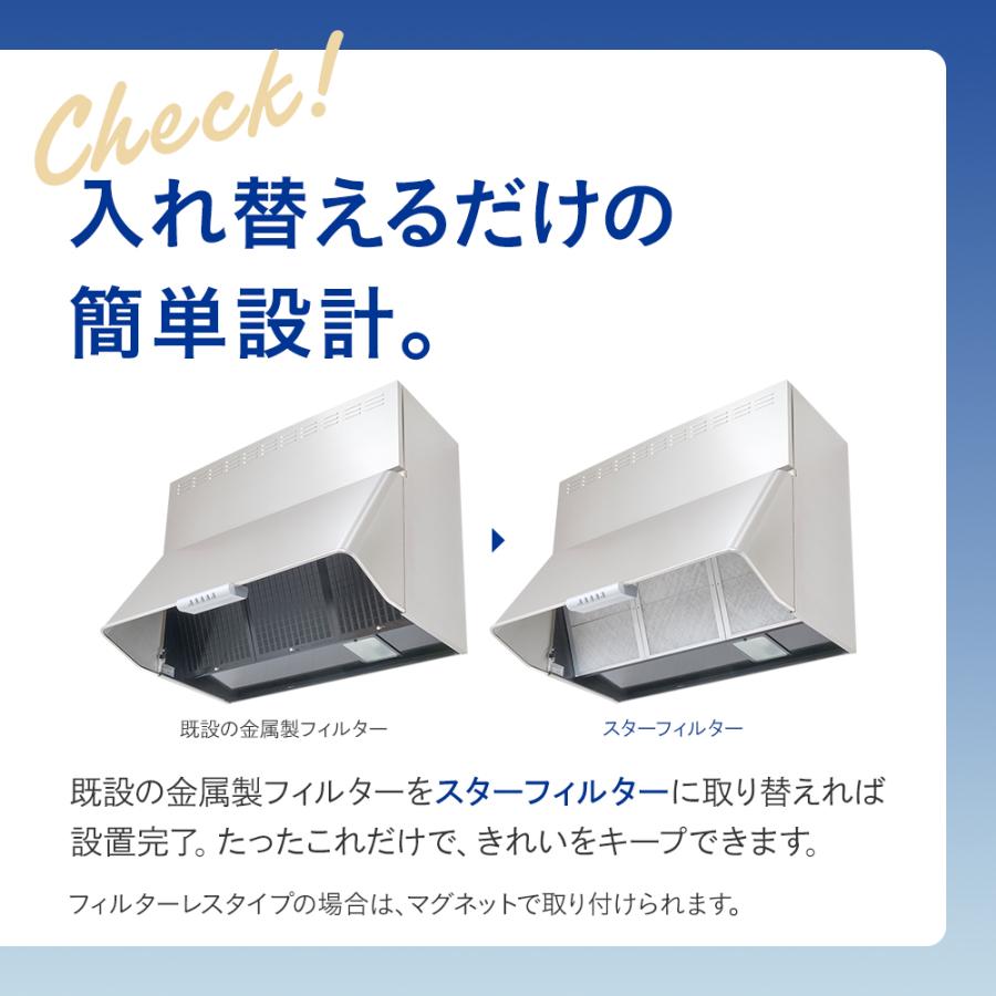 換気扇フィルター スターフィルター レンジフードフィルター スターターセット 枠3枚+フィルター6枚 通気性良く長持ち 不燃 厚手 ガラス繊維 | スターフィルター | 11