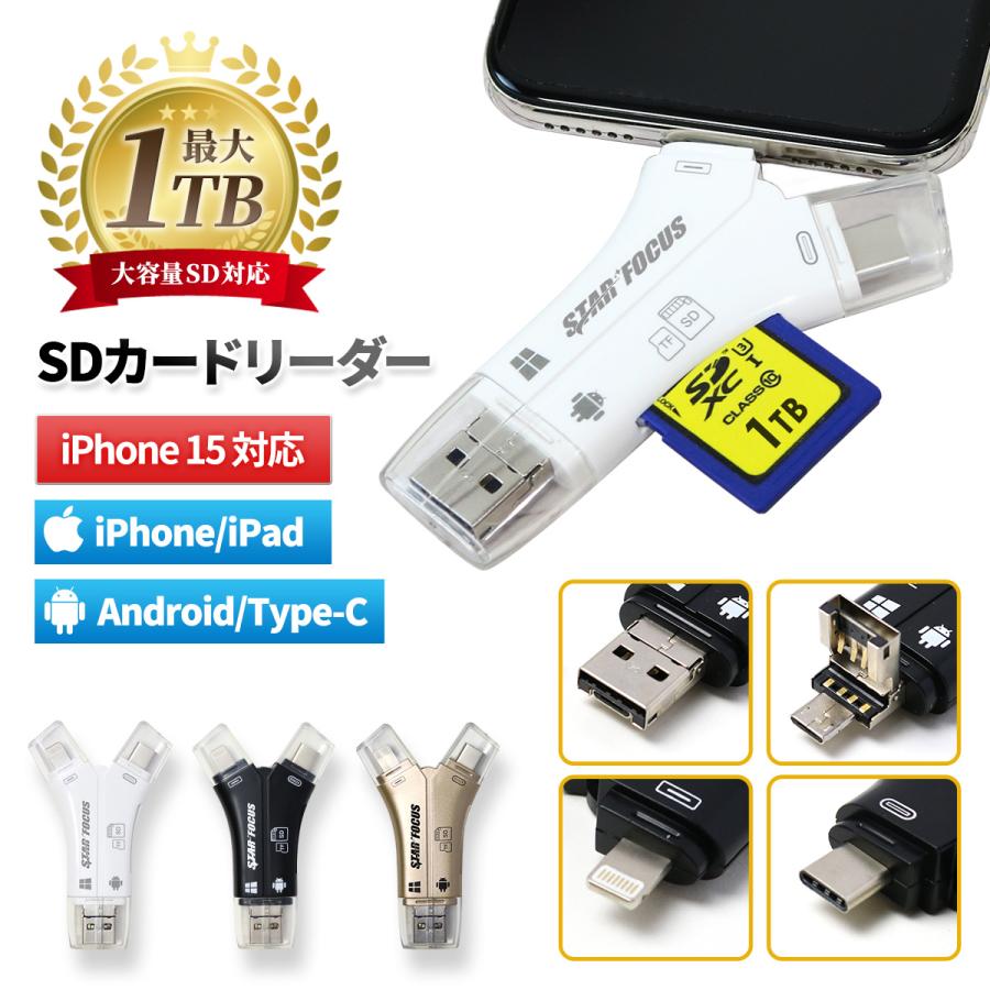 wippleカードリーダー SDカード iPhone micro SD type-c sdカードリーダー カメラリーダー 専用 USBメモリ  Lightning 4in1カードリーダー iPad TFカード