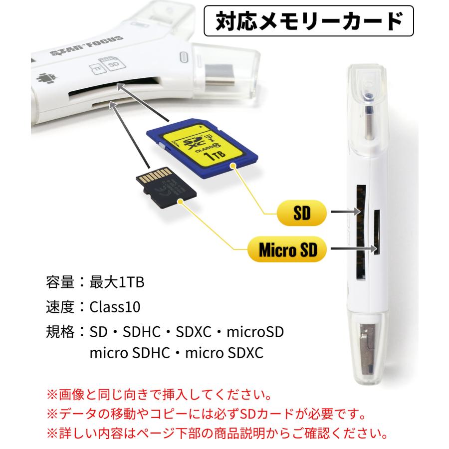 スマホ SDカードリーダー USBメモリ バックアップ iPhone Android iPad PC データ転送 SDカード 64GBセット｜starfocus｜15