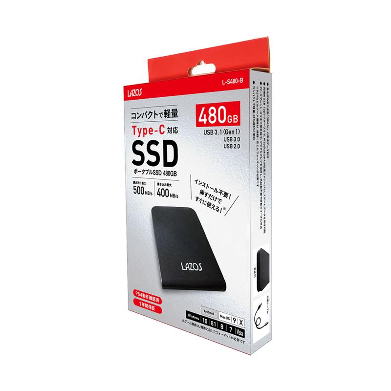 LAZOS ポータブル外付けSSD480GB : スマホメモリ専門店スター 