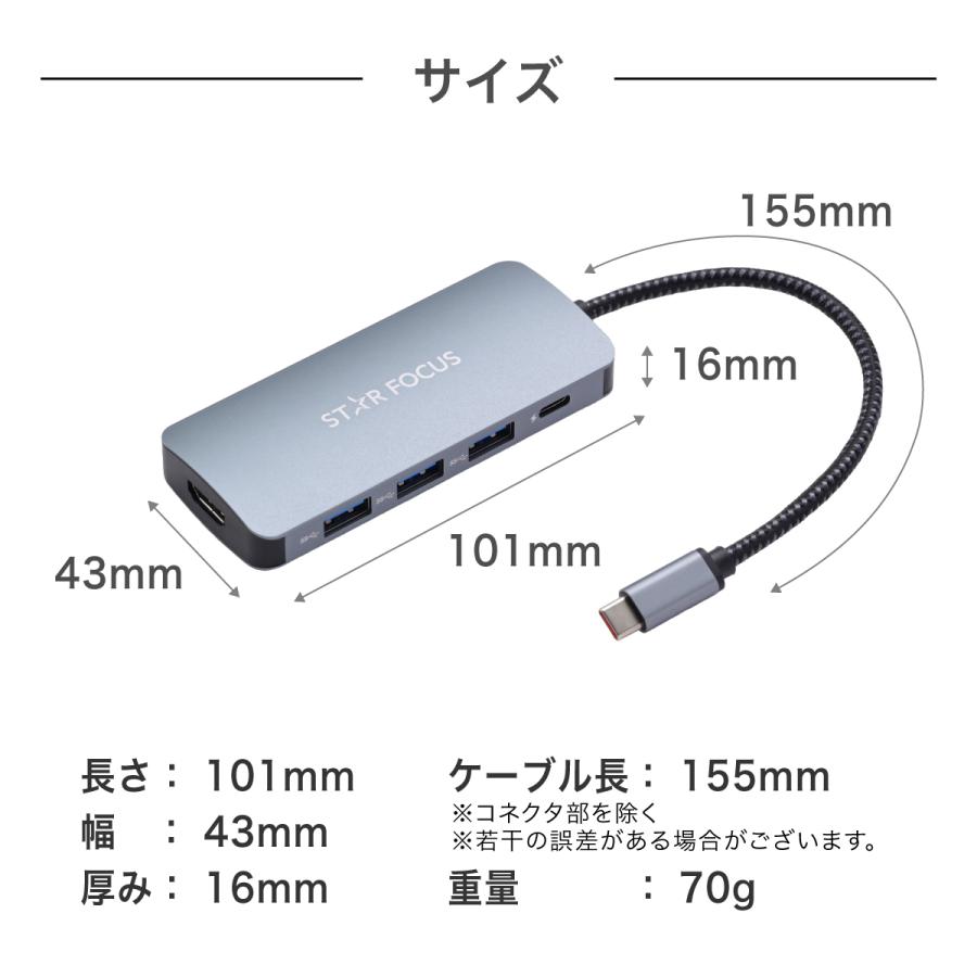 USBハブ USB Type-C ハブ 変換アダプタ 7in1 ドッキングステーション HDMI 4K PD急速充電 USB3.0 SDカードリーダー｜starfocus｜14