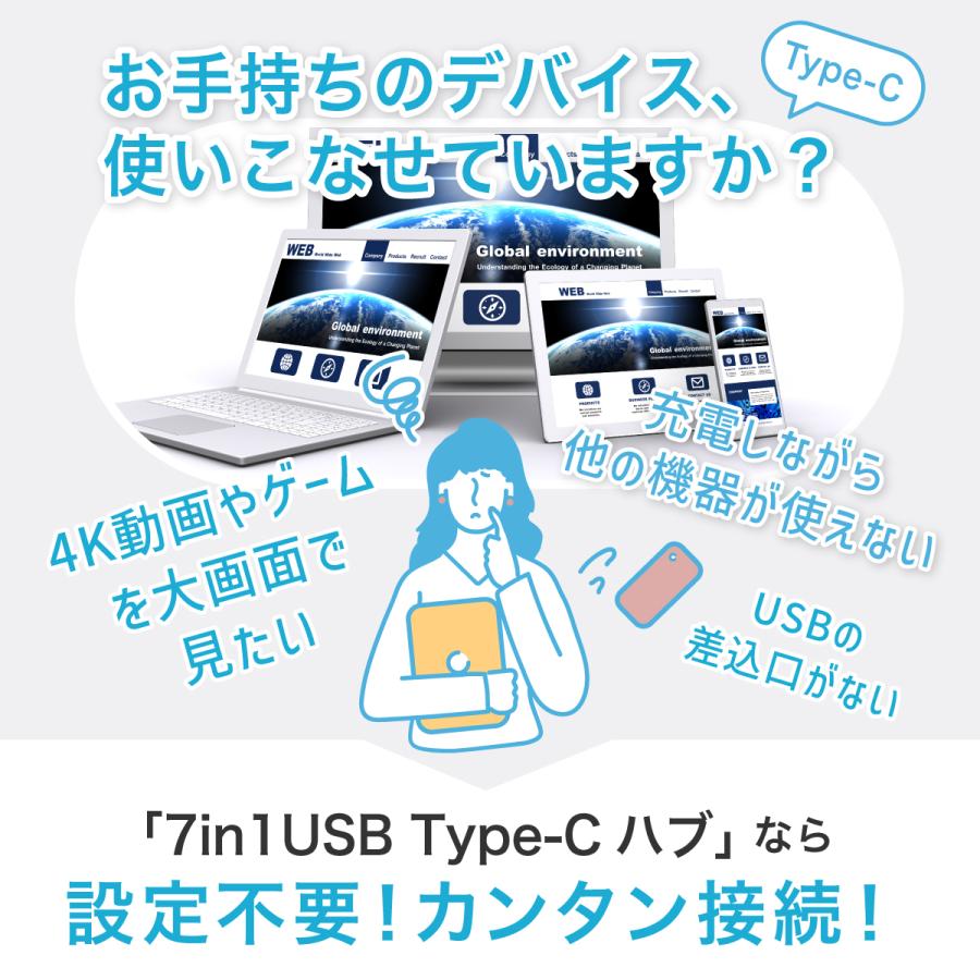 USBハブ USB Type-C ハブ 変換アダプタ 7in1 ドッキングステーション HDMI 4K PD急速充電 USB3.0 SDカードリーダー｜starfocus｜02