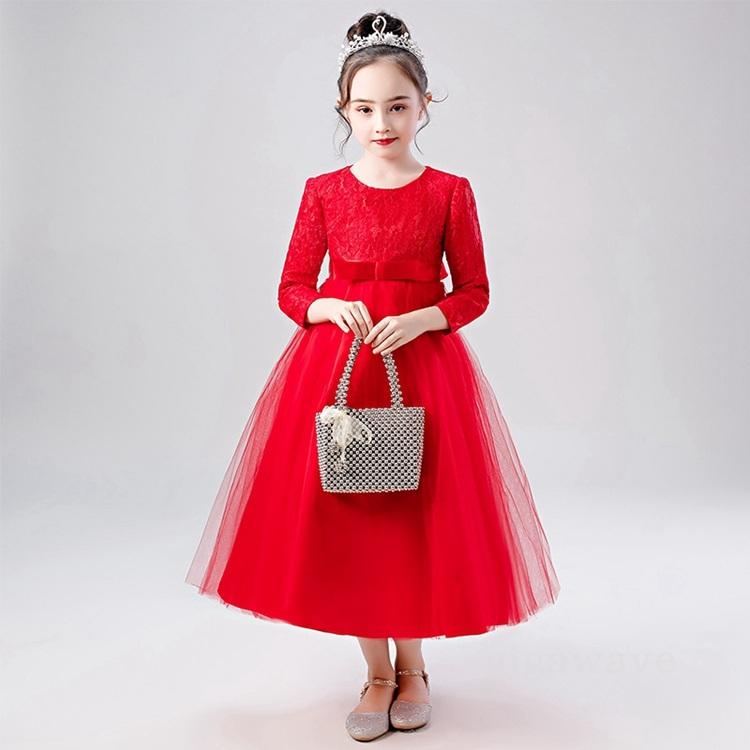 子供 ドレス 長袖 フォーマル キッズ ジュニア 袖あり 発表会 赤 110 1 130 140 150 160 cm 結婚式 コンクール ピア |  | 05