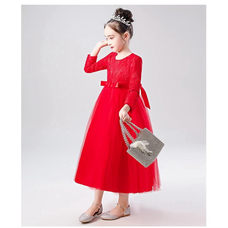 子供 ドレス 長袖 フォーマル キッズ ジュニア 袖あり 発表会 赤 110 1 130 140 150 160 cm 結婚式 コンクール ピア |  | 06