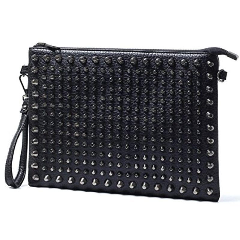 Marchs67 スタッズ メンズ 2way クラッチバッグ ショルダーバッグ かっこいい コンパクト セカンドバッグ 鞄 レザー 黒