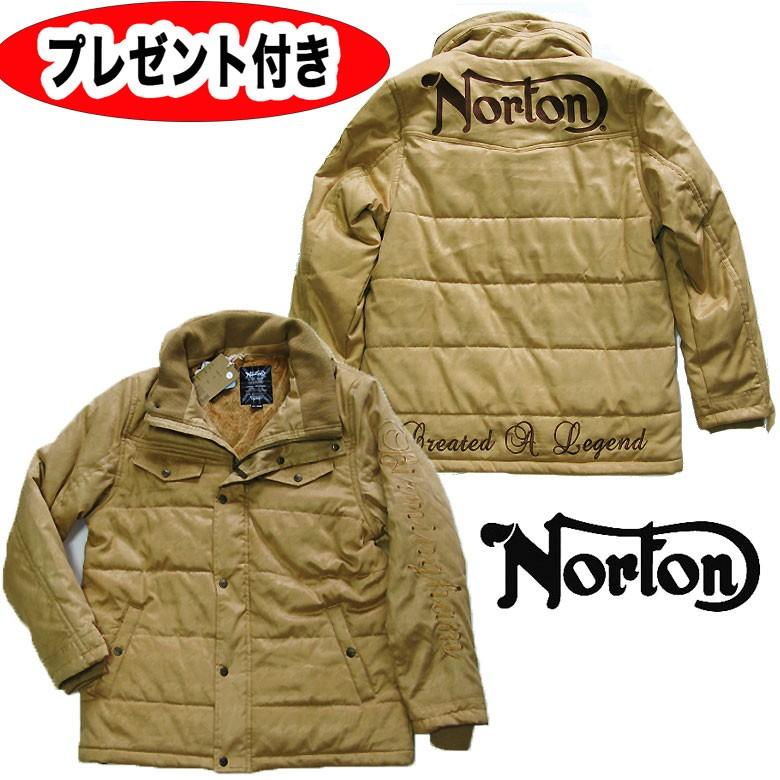 Norton ノートン norton ジャケット　183N1705　JK チェック　撥水 千鳥柄 ポリスウェード ボリュームネック ジャケット　ボア　2018 キャメル　大きいサイズ