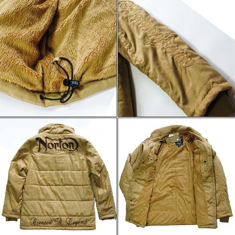 Norton ノートン norton ジャケット　183N1705　JK チェック　撥水 千鳥柄 ポリスウェード ボリュームネック ジャケット　ボア　2018 キャメル　大きいサイズ 