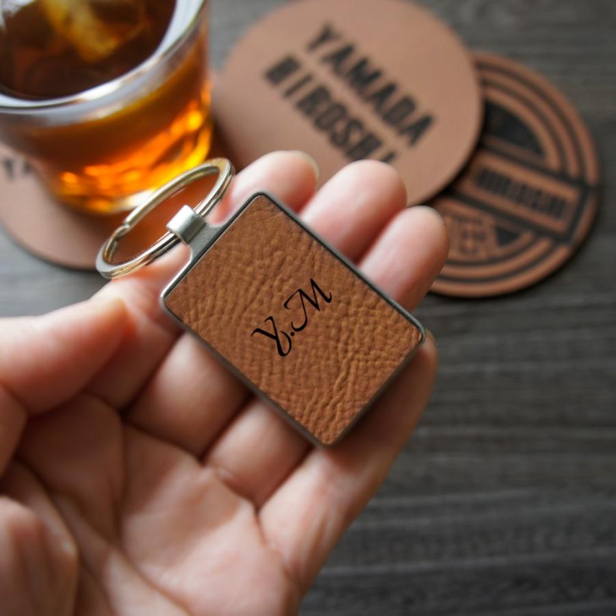 名前入り 革コースターとキーホルダー ギフト 寄贈 父の日 名入れ 誕生日 彼氏 プレゼント |  | 03