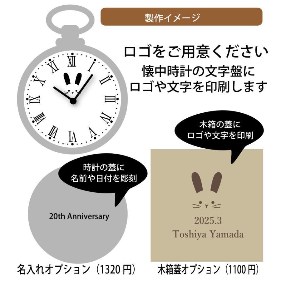会社ロゴ 懐中時計 木箱入り 文字盤や木箱にオリジナル印刷ができる