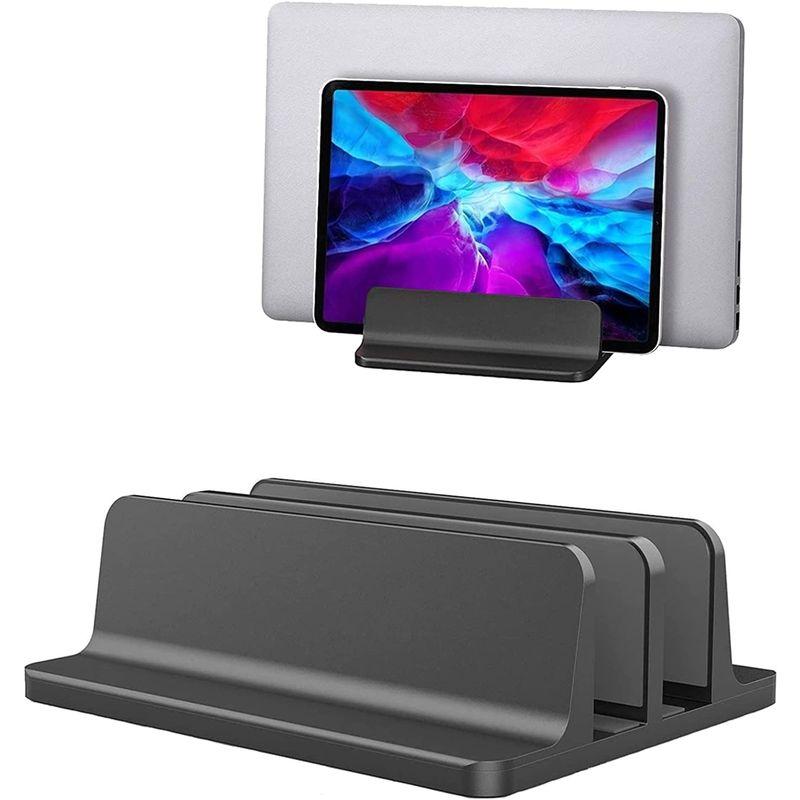 ダブルスロット垂直ラップトップタブレットスタンドマウント 省スペースストレージ MacBookノートパソコン Chromebookタブレット