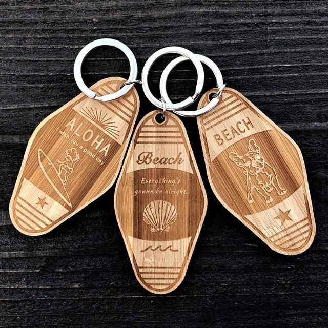 キーホルダー 名入れ ウッド キータグ 【B】 モーテル 国産竹 文字入れ