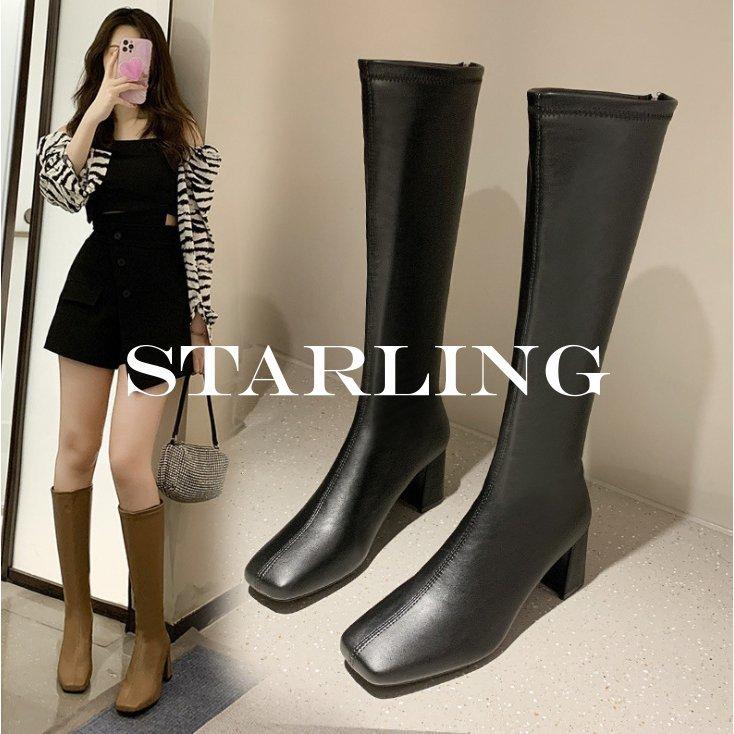 ブーツ レディース ロングブーツ ジョッキーブーツ ストレッチ 6ｃｍヒール 歩きやすい太ヒール サイドジップ 痛くない 低反発 シンプル 人気ブランド の新作